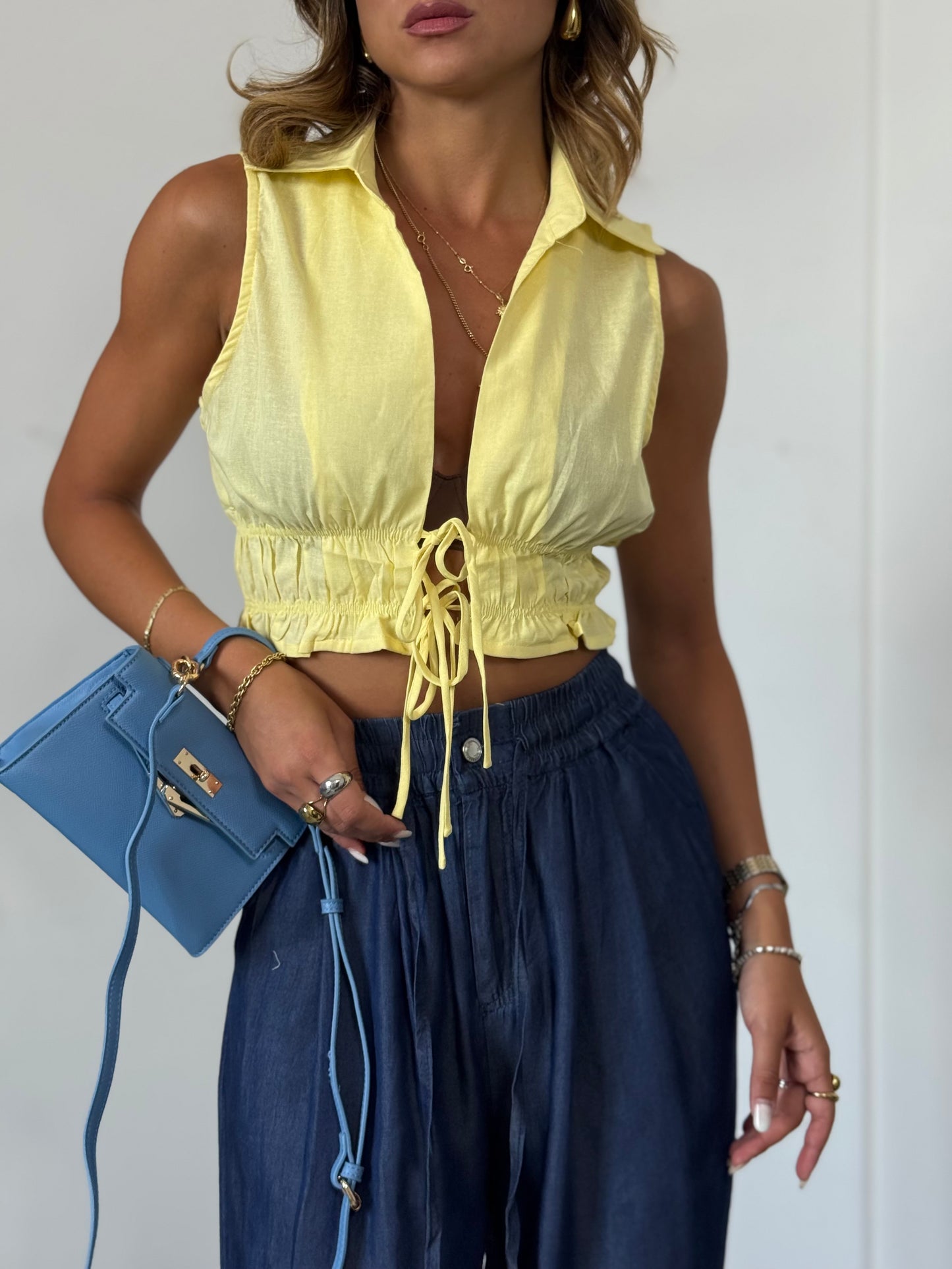 Camicia crop viscosa&lino