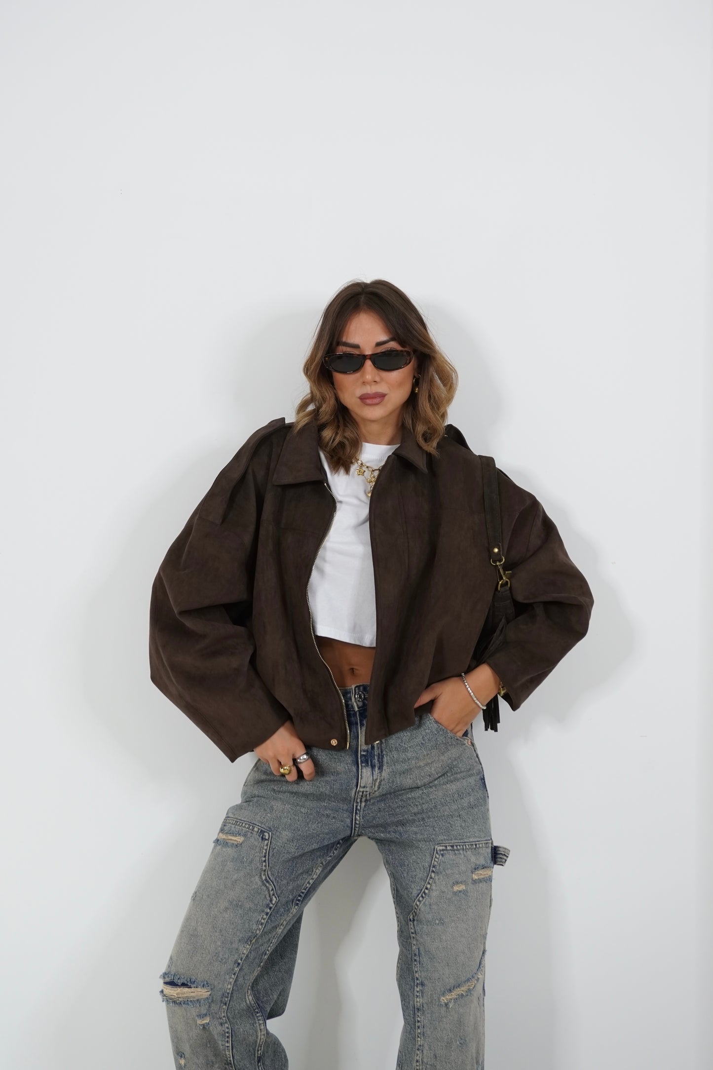 Bomber in suede BROWN