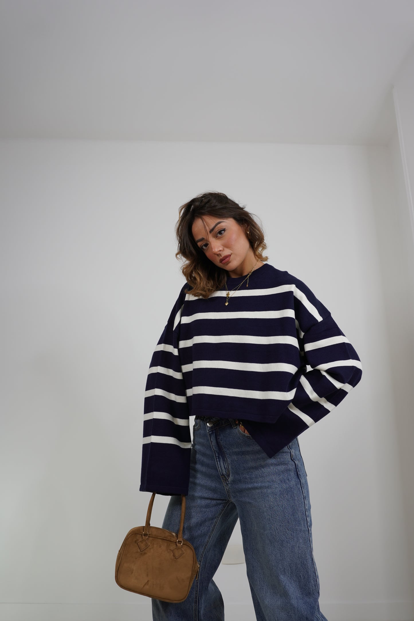 Maglione crop a righe AG64653