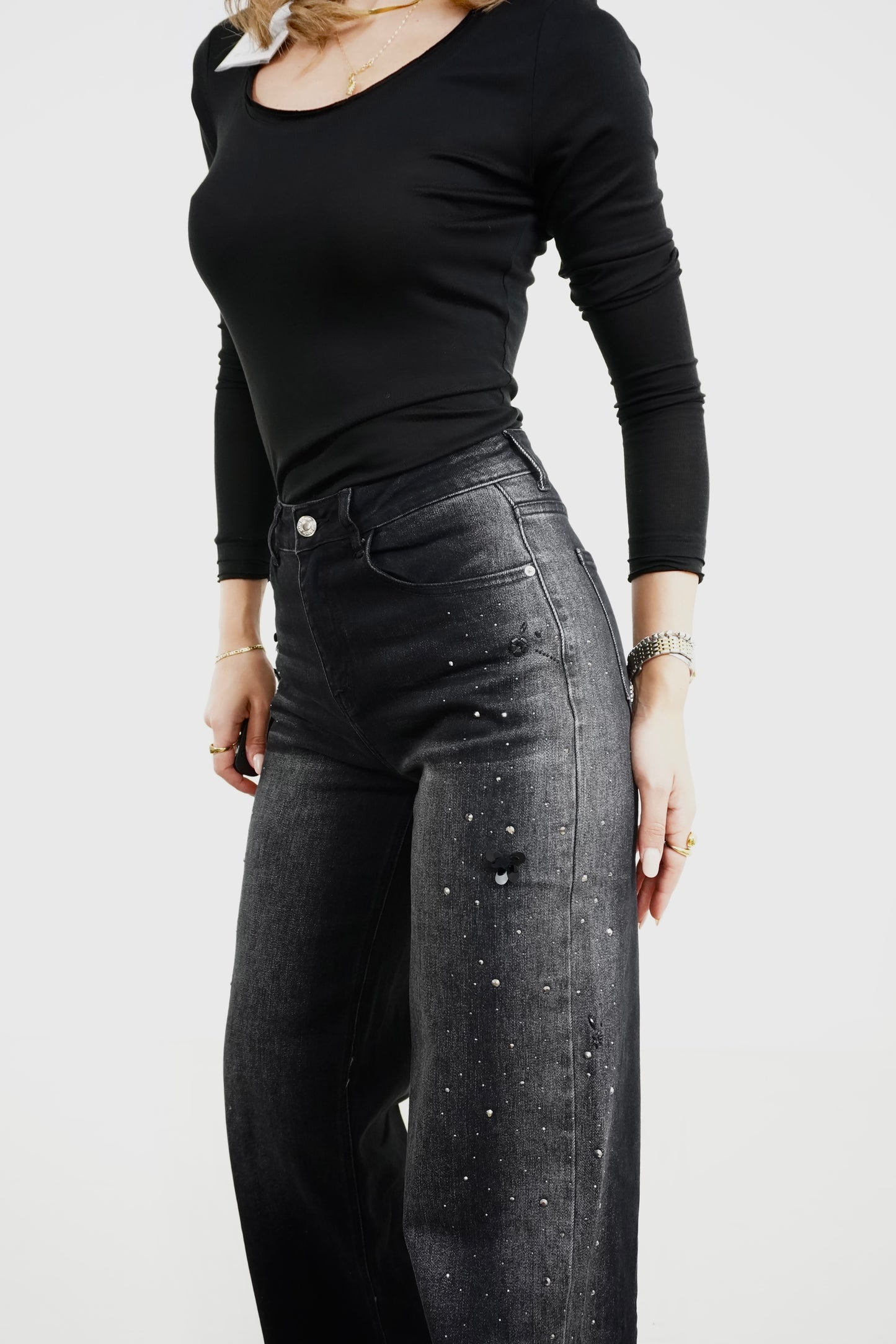 Jeans strass laterali F32124