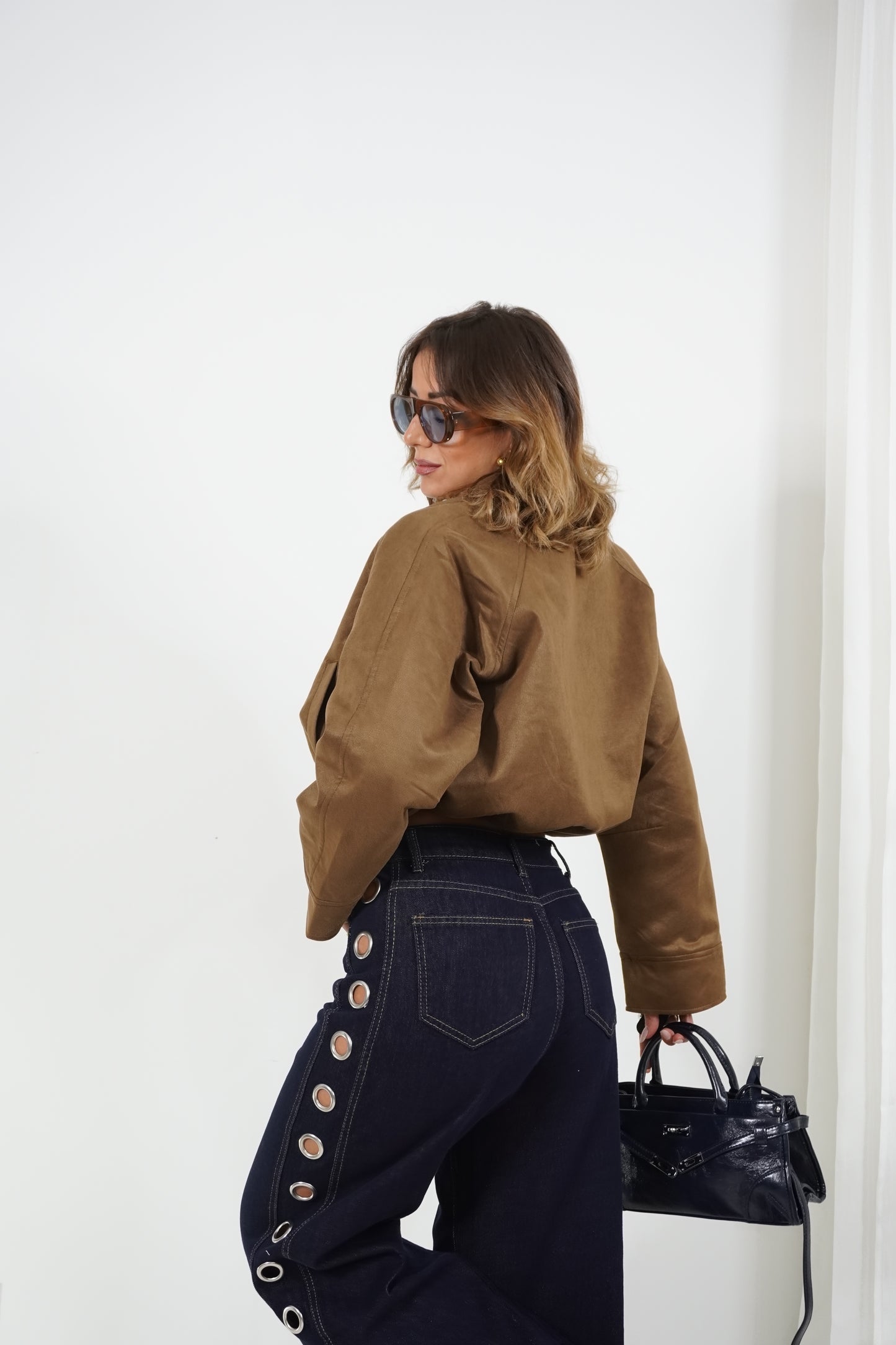 Bomber con coulisse suede COGNAC