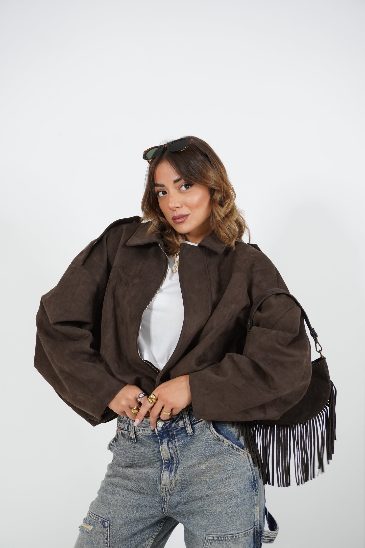 Bomber in suede BROWN