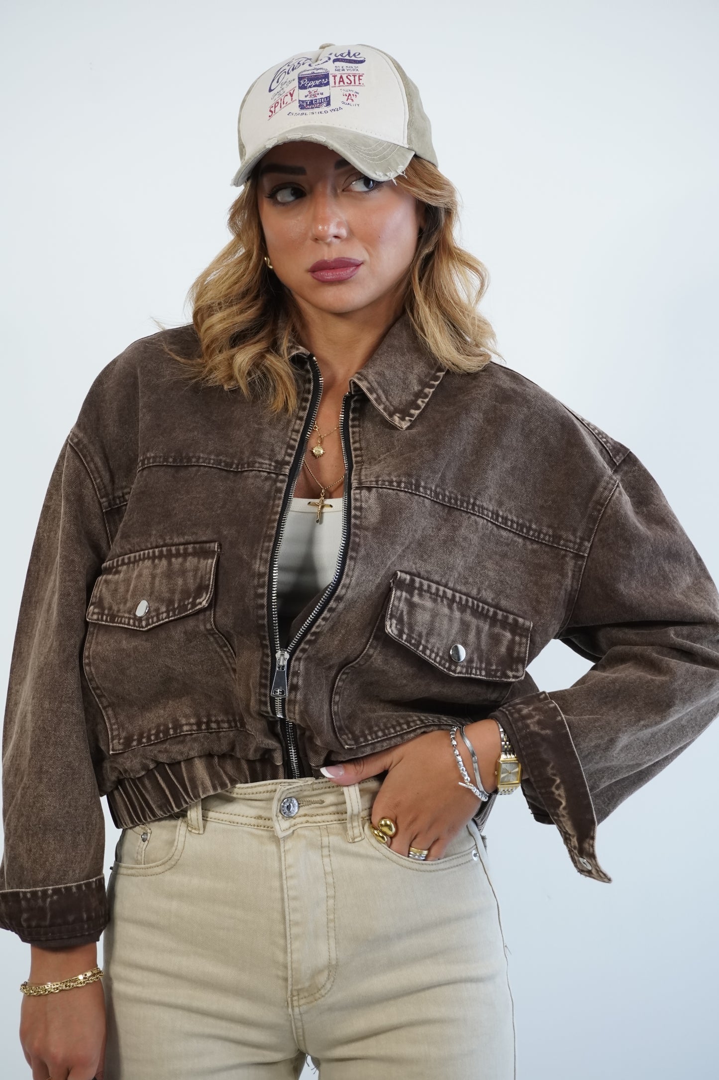 Giacca in denim marrone