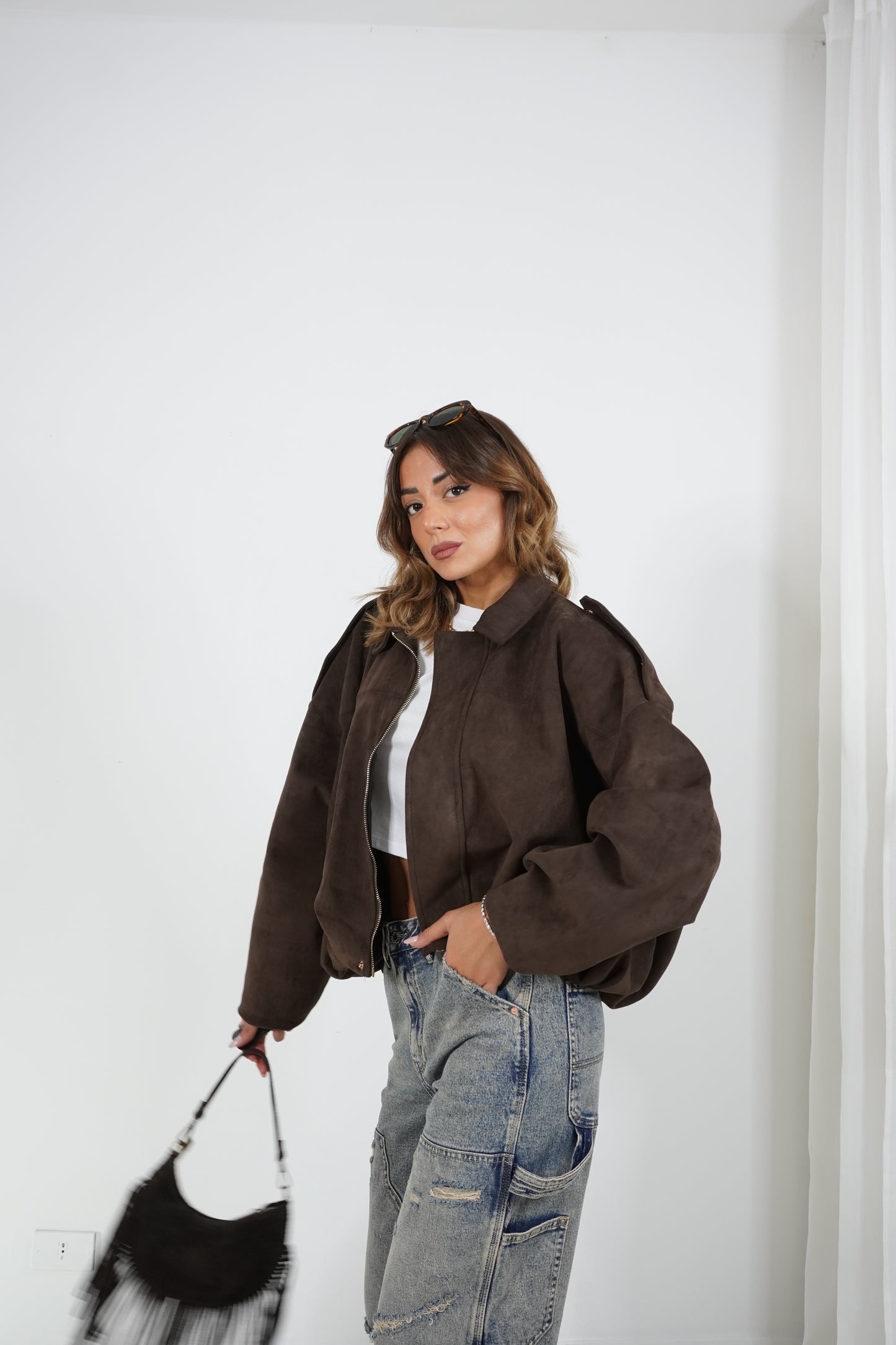Bomber in suede BROWN