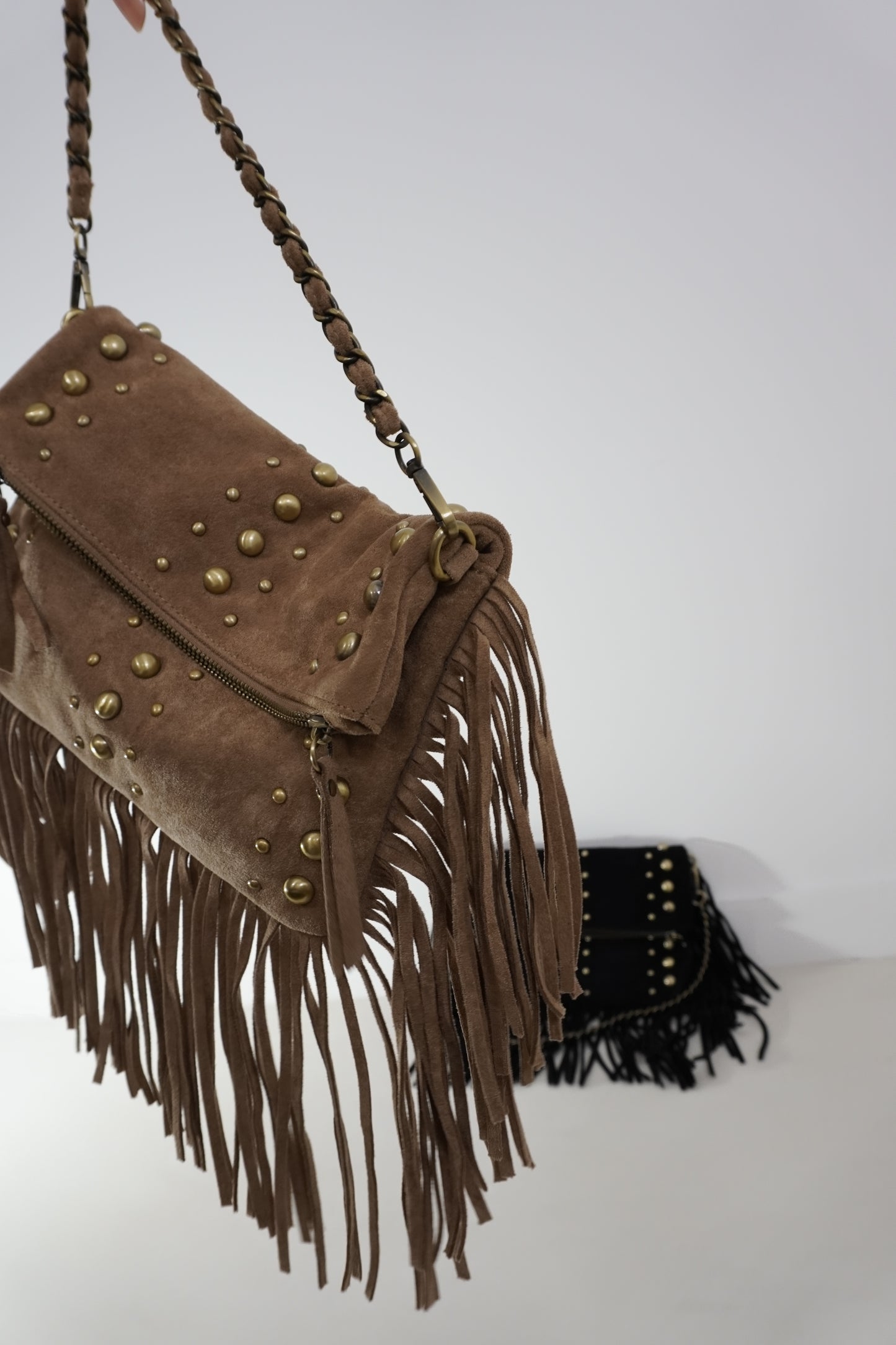 Borsa frange&borchie in suede