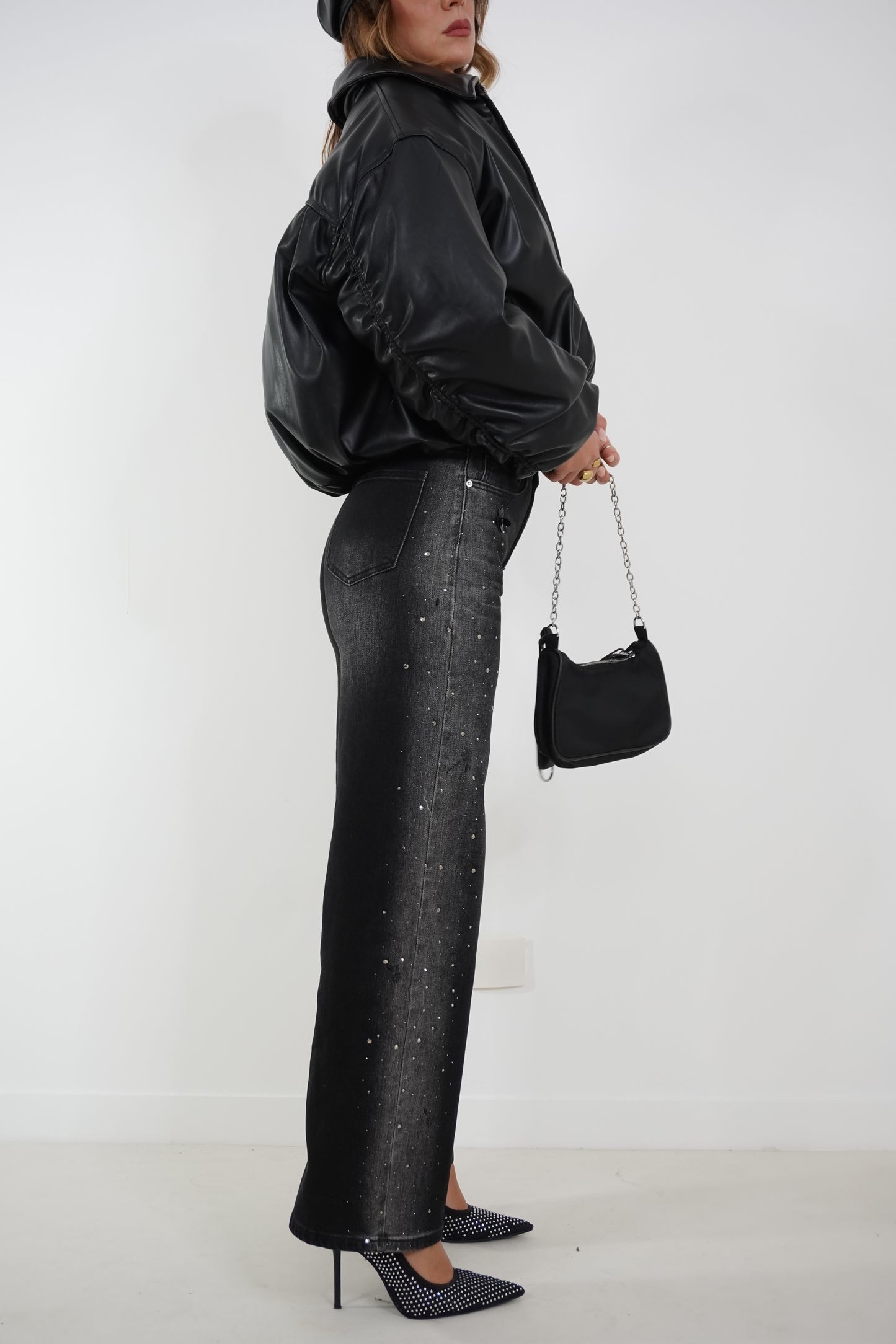 Jeans strass laterali F32124