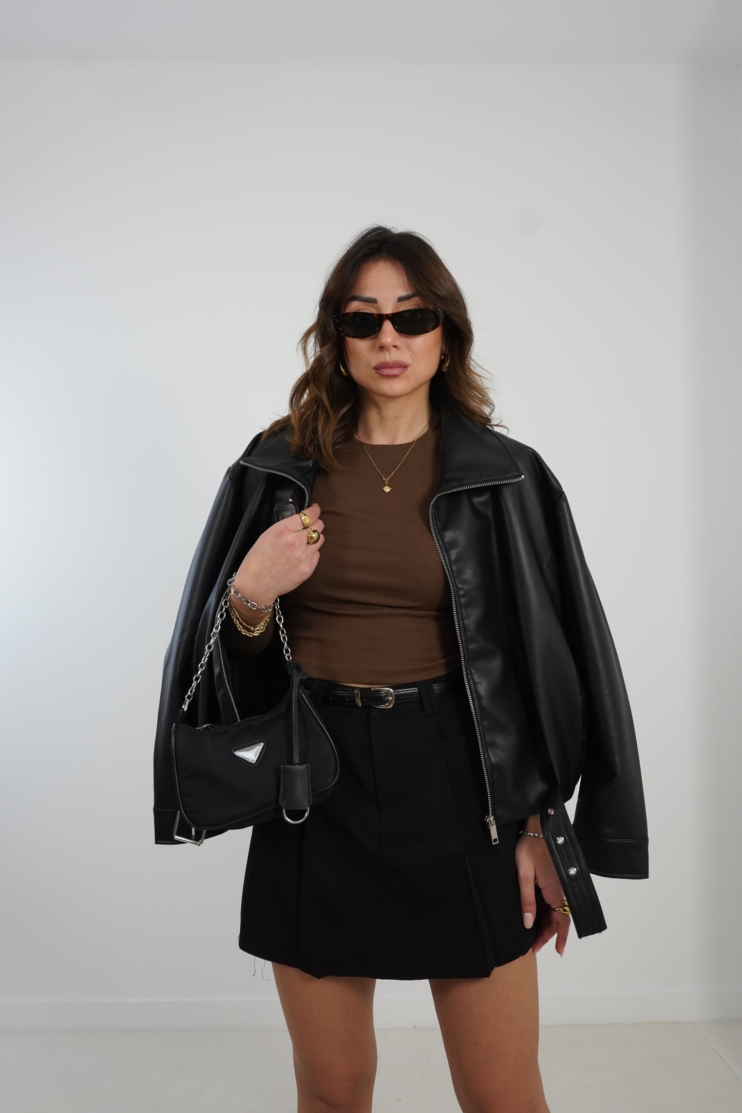 Giacca bomber liscia con cintura 3607