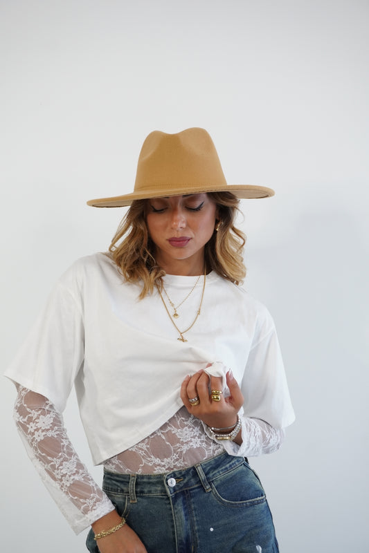 T-shirt crop + body in pizzo