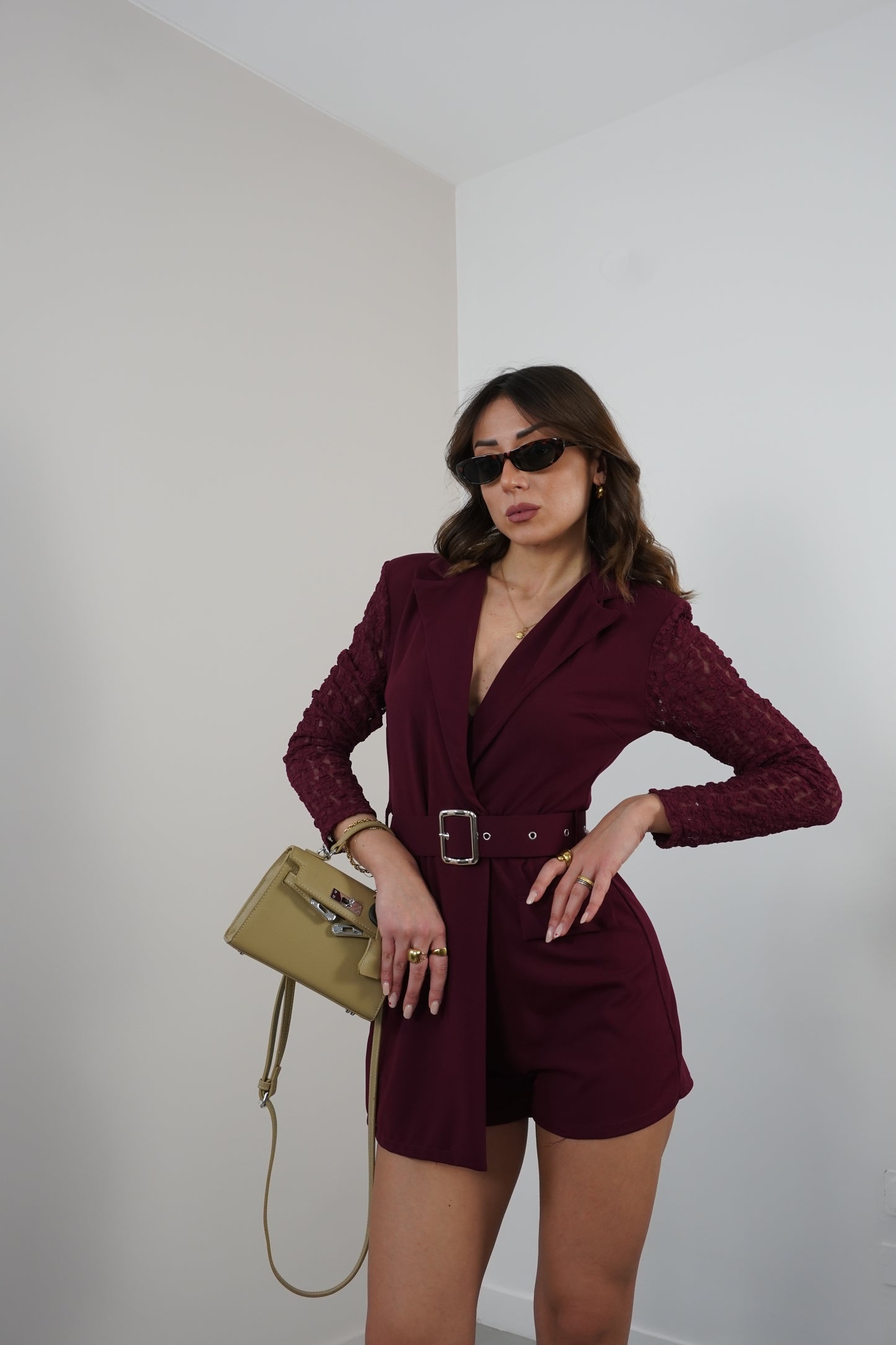 Blazer dress con manica in pizzo 11046