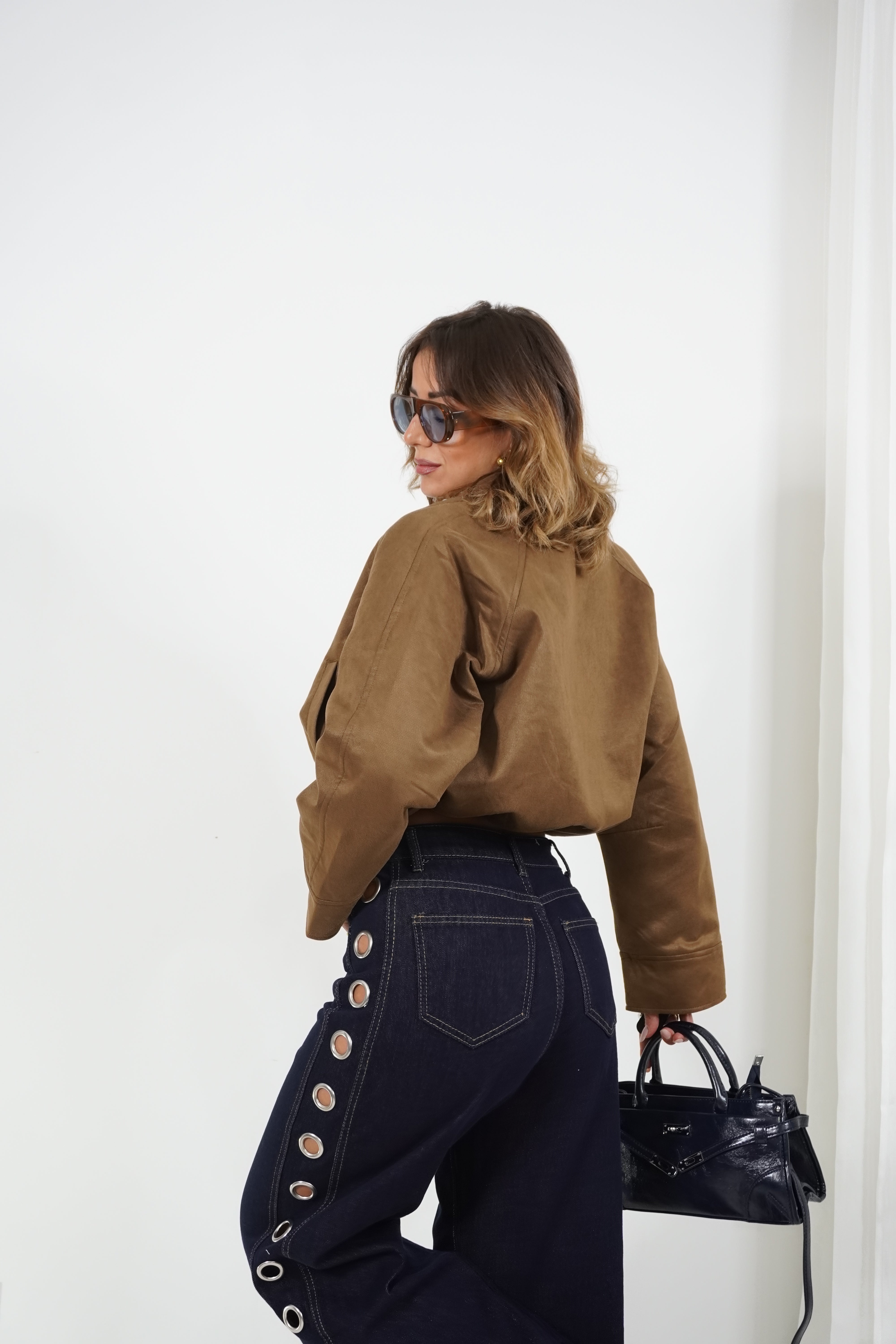 Bomber con coulisse suede COGNAC