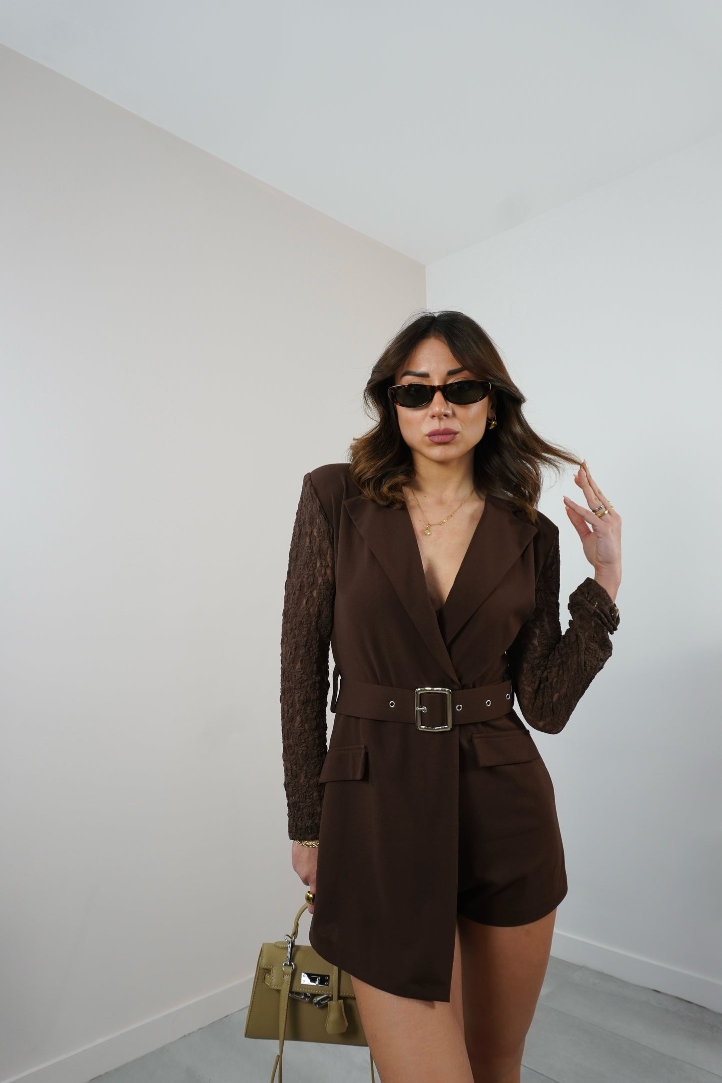 Blazer dress con manica in pizzo 11046