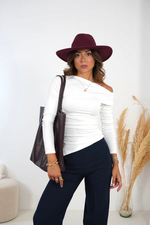Top a maniche corte con collo alto e zip frontale