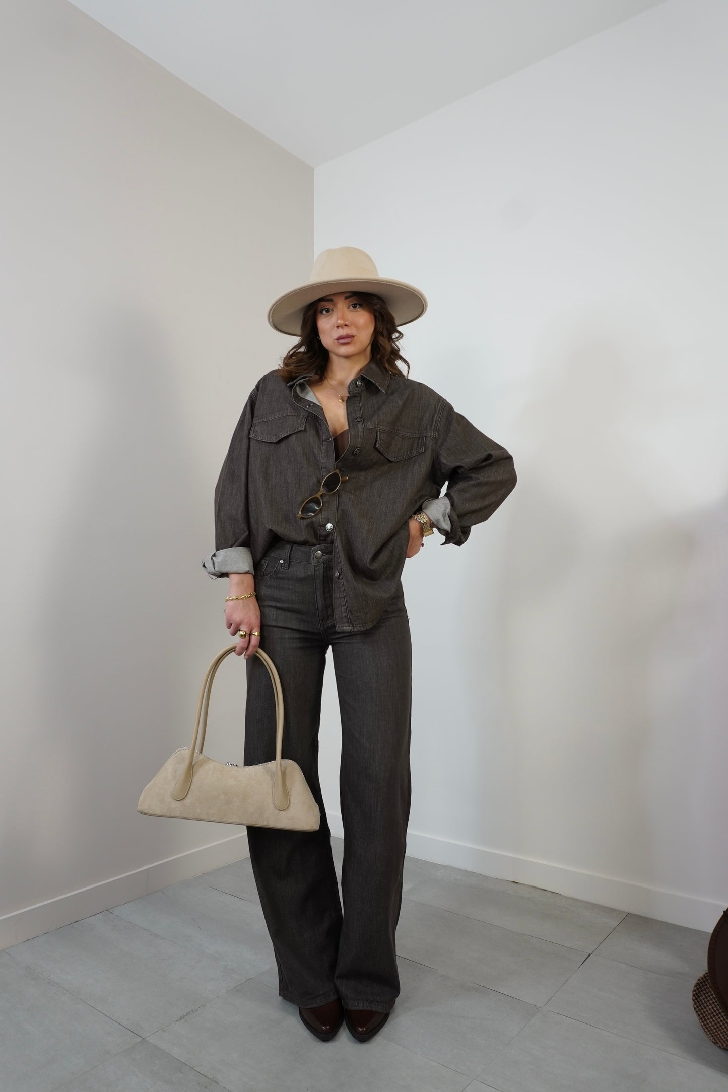 Camicia in denim COFFEE FX5201