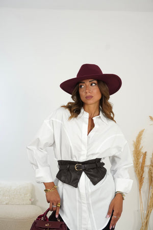 Blusa a portafoglio bianca con laccio in vita e scollo V profondo