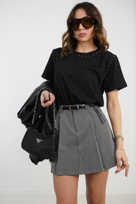 Gonna con pieghe e cintura A65064