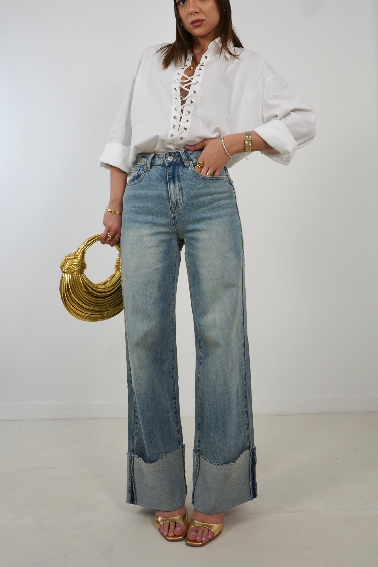 Jeans FAKE CUFF palazzo YW1523