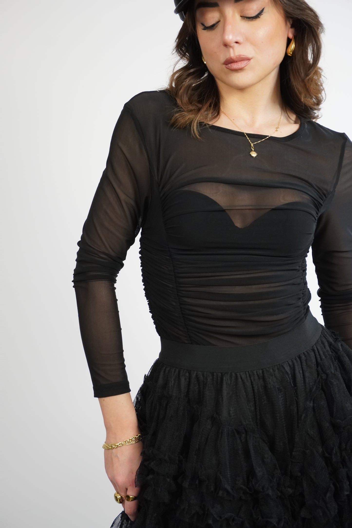 Body tulle drappeggiato