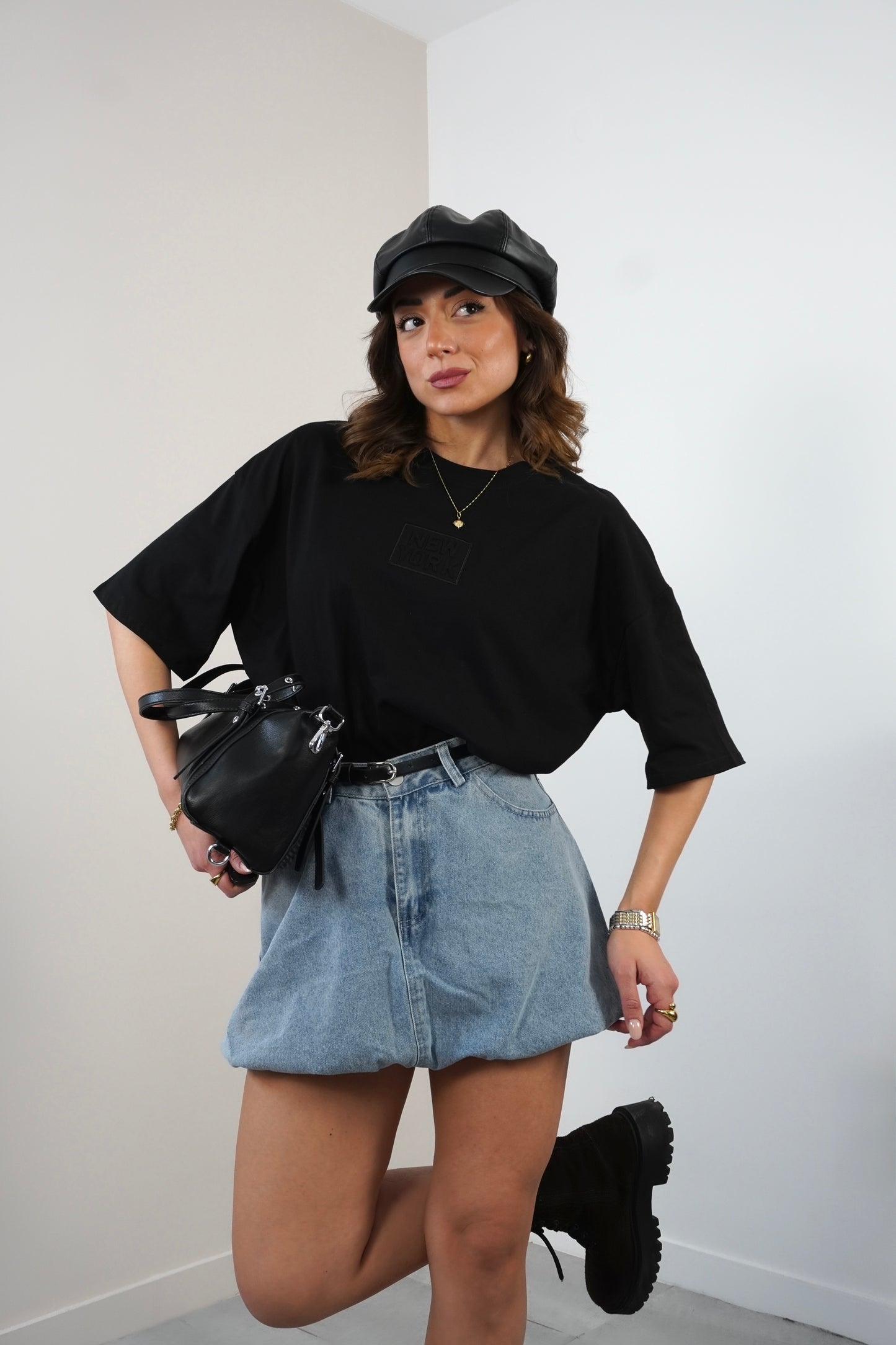 Gonna in denim a palloncino A64902