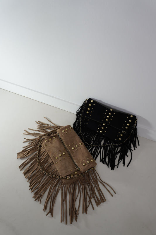 Borsa frange&borchie in suede